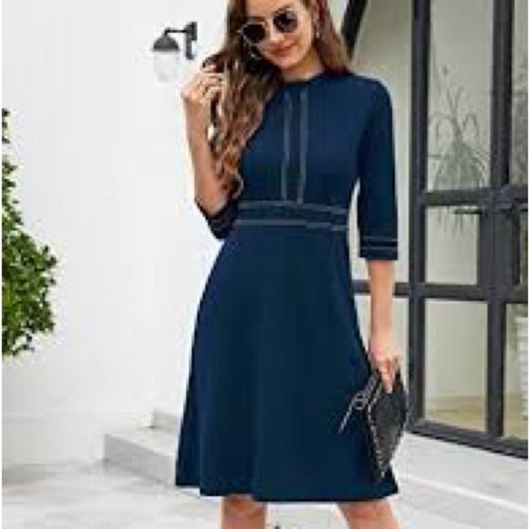 Homeyee Dresses & Skirts - Elegant Navy Blue Women's Dress HomeYee size 6